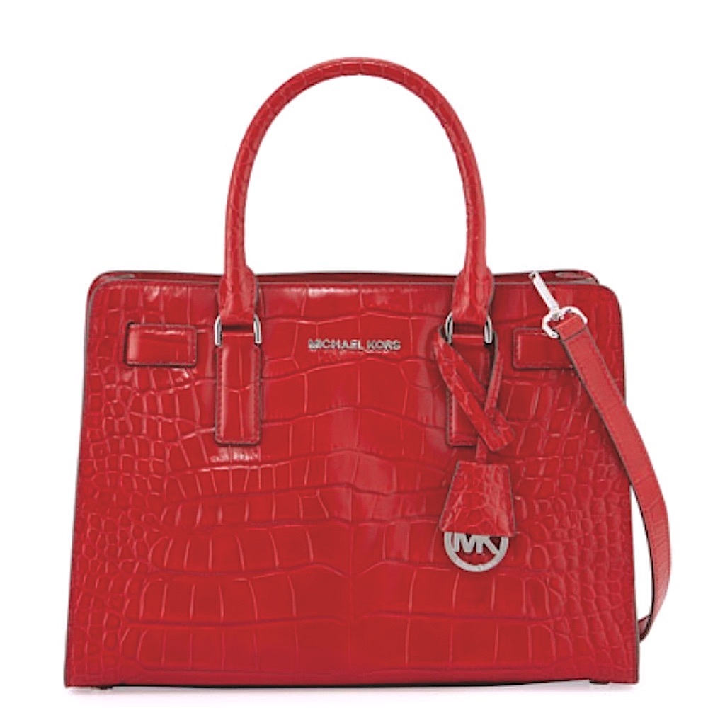 Michael Kors Red Croc-Embossed Satchel